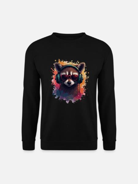 raton laveur musique lunettes de soleil coloré art animalier - Sweat-shirt Unisexe - noir