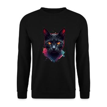 Katzen Kunst Tier Wasserfarben Motiv Katze - Unisex Pullover - Schwarz - Vorne - Alina (178cm) & Michal (187cm)