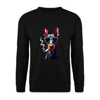 Doberman avec des lunettes de soleil motif animal fumant - Sweat-shirt Unisexe - noir - Devant - Alina (178cm) & Michal (187cm)