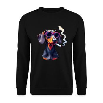 Dachshund with sunglasses animal motif smoking - Unisex Sweatshirt - black - Front - Alina (178cm) & Michal (187cm)