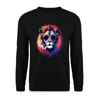Lion avec des lunettes de soleil motif animal Lion fumant - Sweat-shirt Unisexe - noir - Devant - Alina (178cm) & Michal (187cm)