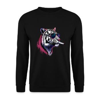 Tiger with Sunglasses Animal Motif Smoking Tiger - Unisex Sweatshirt - black - Front - Alina (178cm) & Michal (187cm)