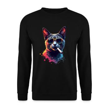 Cat with Sunglasses Animal Motif Smoking Cats - Unisex Sweatshirt - black - Front - Alina (178cm) & Michal (187cm)
