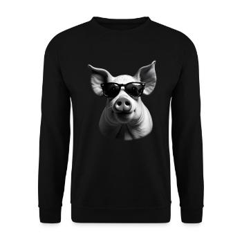 Pig with Sunglasses Animal Motif - Unisex Sweatshirt - black - Front - Alina (178cm) & Michal (187cm)