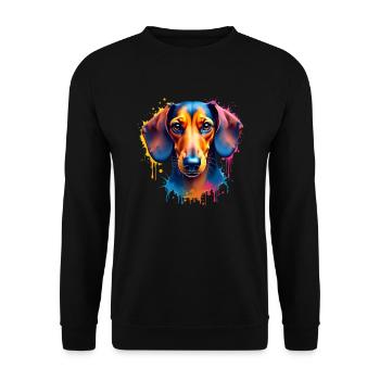 Dackel Bunte Kunst Kunstwerk Tier Motiv Dackel - Unisex Pullover - Schwarz - Vorne - Alina (178cm) & Michal (187cm)