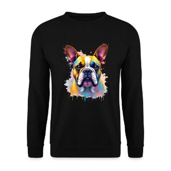 Bulldogge Bunte Kunst Kunstwerk Tier Motiv - Unisex Pullover - Schwarz - Vorne - Alina (178cm) & Michal (187cm)