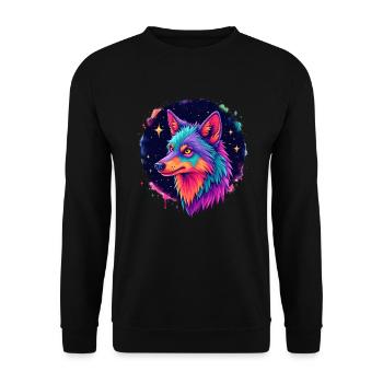 Wolf Bunte Kunst Kunstwerk Tier Motiv Wolf - Unisex Pullover - Schwarz - Vorne - Alina (178cm) & Michal (187cm)