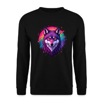 Wolf Bunte Kunst Kunstwerk Tier Motiv Wolf - Unisex Pullover - Schwarz - Vorne - Alina (178cm) & Michal (187cm)