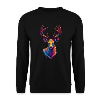Hirsch Bunte Kunst Kunstwerk Tier Motiv Hirsch - Unisex Pullover - Schwarz - Vorne - Alina (178cm) & Michal (187cm)