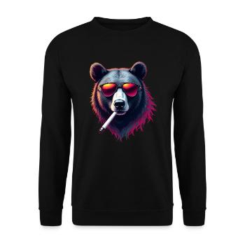 Bear with Sunglasses Animal Motif Smoking Bear - Unisex Sweatshirt - black - Front - Alina (178cm) & Michal (187cm)