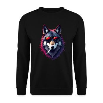 Loup avec des lunettes de soleil motif animal loup fumant - Sweat-shirt Unisexe - noir - Devant - Alina (178cm) & Michal (187cm)