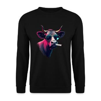 Cow with sunglasses animal motif smoking cow - Unisex Sweatshirt - black - Front - Alina (178cm) & Michal (187cm)