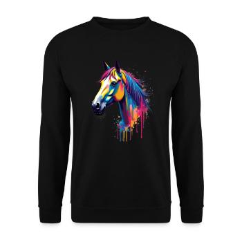 Pferd Bunte Kunst Kunstwerk Tier Motiv Pferde - Unisex Pullover - Schwarz - Vorne - Alina (178cm) & Michal (187cm)