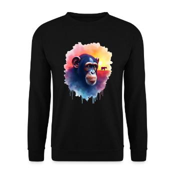 Schimpanse Kunst Kunstwerk Wasserfarbe Wald Affen - Unisex Pullover - Schwarz - Vorne - Alina (178cm) & Michal (187cm)