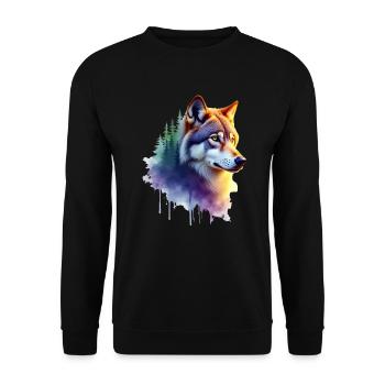 Wolf Kunst Kunstwerk Wasserfarbe Wald Wolf - Unisex Pullover - Schwarz - Vorne - Alina (178cm) & Michal (187cm)