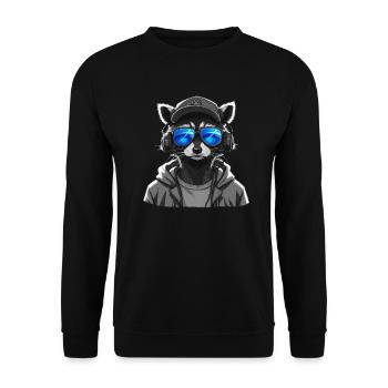 Waschbär Musik DJ Kopfhörer Cooler Waschbär - Unisex Pullover - Schwarz - Vorne - Alina (178cm) & Michal (187cm)