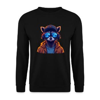 Waschbär Musik DJ Kopfhörer Cooler Waschbär - Unisex Pullover - Schwarz - Vorne - Alina (178cm) & Michal (187cm)