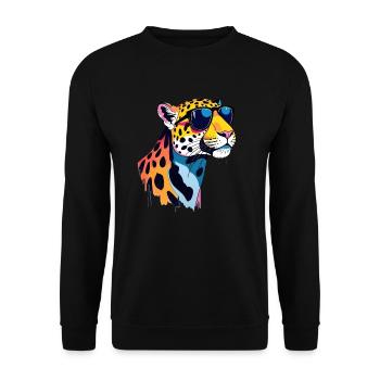 Œuvre d’art léopard Pop Art Léopards - Sweat-shirt Unisexe - noir - Devant - Alina (178cm) & Michal (187cm)