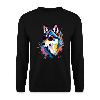 Wolf Kunst Kunstwerk Pop Art Wolfs - Unisex Pullover - Schwarz - Vorne - Alina (178cm) & Michal (187cm)