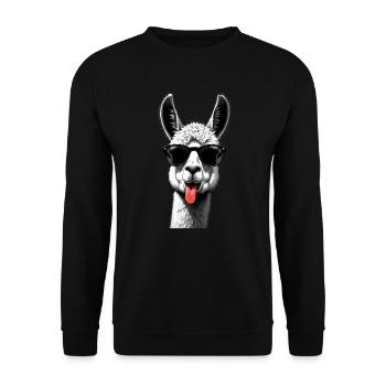 Lama Alpaka Sonnenbrille Tier Motiv lustiges - Unisex Pullover - Schwarz - Vorne - Alina (178cm) & Michal (187cm)