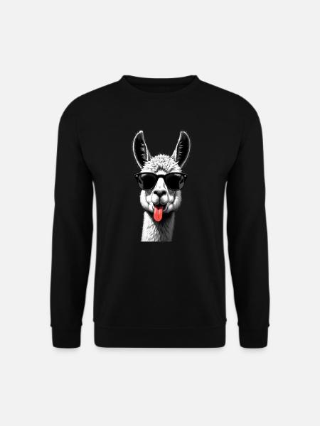 Lama Alpaka Sonnenbrille Tier Motiv lustiges - Unisex Pullover - Schwarz
