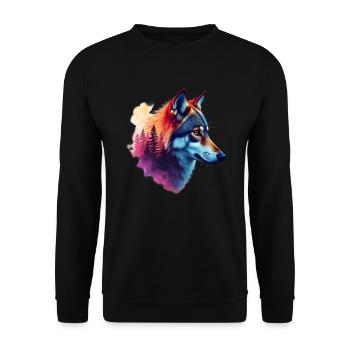 Wolf Kunst Tier Motiv Kunstmotiv Wald Wolf - Unisex Pullover - Schwarz - Vorne - Alina (178cm) & Michal (187cm)