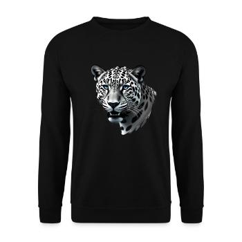 Leopard mit Blauen Augen Tier Motiv Kunst - Unisex Pullover - Schwarz - Vorne - Alina (178cm) & Michal (187cm)