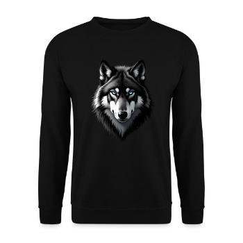 Loup aux yeux bleus Motif animal Art Loup - Sweat-shirt Unisexe - noir - Devant - Alina (178cm) & Michal (187cm)