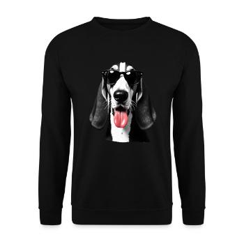 Basset Hund Tier Motiv lustiger Hunde - Unisex Pullover - Schwarz - Vorne - Alina (178cm) & Michal (187cm)