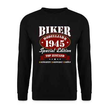 80th Birthday 1945 Motorcycle Motorcyclist - Unisex Sweatshirt - black - Front - Alina (178cm) & Michal (187cm)