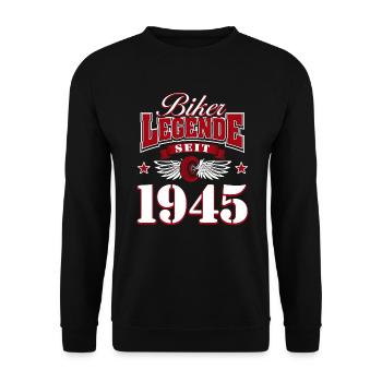 80th Birthday 1945 Motorcycle Motorcyclist - Unisex Sweatshirt - black - Front - Alina (178cm) & Michal (187cm)