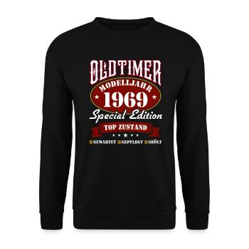 Cadeau 56ème anniversaire Voiture Vintage 1969 - Sweat-shirt Unisexe - noir - Devant - Alina (178cm) & Michal (187cm)