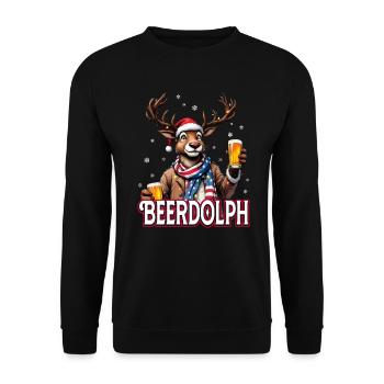 Weihnachten Bier Rudolf das Rentier lustiges Ugly - Unisex Pullover - Schwarz - Vorne - Alina (178cm) & Michal (187cm)