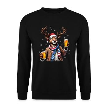 Weihnachten Bier Rudolf das Rentier lustiges Ugly - Unisex Pullover - Schwarz - Vorne - Alina (178cm) & Michal (187cm)
