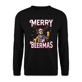 Weihnachten Bier Rudolf das Rentier lustiges Ugly - Unisex Pullover - Schwarz - Vorne - Alina (178cm) & Michal (187cm)