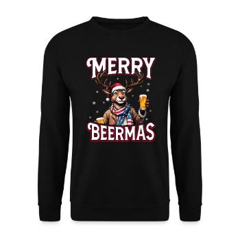 Weihnachten Bier Rudolf das Rentier lustiges Ugly - Unisex Pullover - Schwarz - Vorne - Alina (178cm) & Michal (187cm)