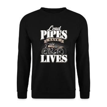Motorrad Motorradfahrer Biker Loud Pipes Save - Unisex Pullover - Schwarz - Vorne - Alina (178cm) & Michal (187cm)