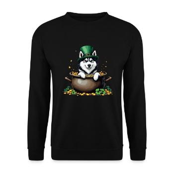 Husky St. Patricks Day Outfit Hunde - Unisex Pullover - Schwarz - Vorne - Alina (178cm) & Michal (187cm)