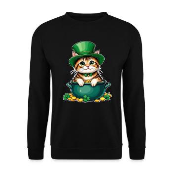 Katze St. Patricks Day Outfit Katzen - Unisex Pullover - Schwarz - Vorne - Alina (178cm) & Michal (187cm)