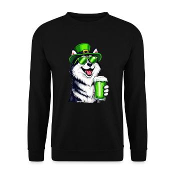 Husky St. Patricks Day Bier Outfit Hunde - Unisex Pullover - Schwarz - Vorne - Alina (178cm) & Michal (187cm)