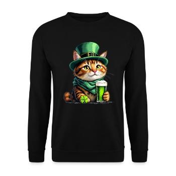 Katze St. Patricks Day Bier Outfit Katzen - Unisex Pullover - Schwarz - Vorne - Alina (178cm) & Michal (187cm)