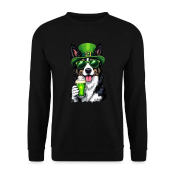 Collie St. Patricks Day Bier Outfit Hunde - Unisex Pullover - Schwarz - Vorne - Alina (178cm) & Michal (187cm)
