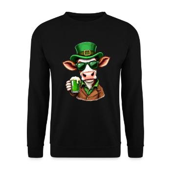 Kuh St. Patricks Day Bier Outfit Landwirt Kühe - Unisex Pullover - Schwarz - Vorne - Alina (178cm) & Michal (187cm)