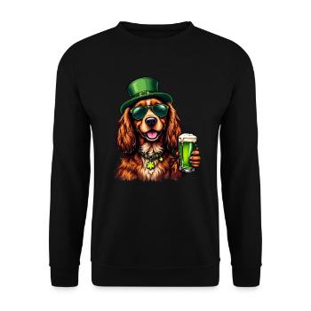 Cocker Spaniel St. Patricks Day Bier Outfit Hunde - Unisex Pullover - Schwarz - Vorne - Alina (178cm) & Michal (187cm)