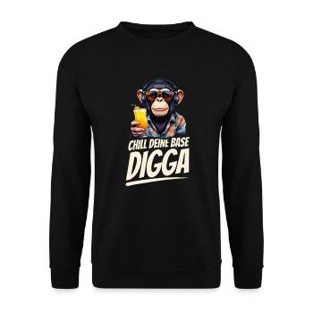 Lustige DJ Affe mit Sonnenbrille Chill deine Base - Unisex Pullover - Schwarz - Vorne - Alina (178cm) & Michal (187cm)