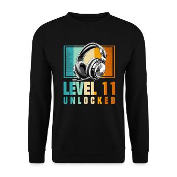 11e anniversaire Garçon Vidéo Gamer Niveau 11 Débloqué - Sweat-shirt Unisexe - noir - Devant - Alina (178cm) & Michal (187cm)