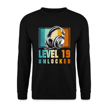 19th Birthday Boy Video Gamer Level 19 Unlocked - Unisex Sweatshirt - black - Front - Alina (178cm) & Michal (187cm)