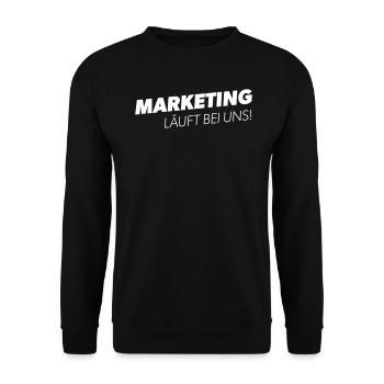Marketing Team Design - Marketing läuft bei uns! - Unisex Pullover - Schwarz - Vorne - Alina (178cm) & Michal (187cm)
