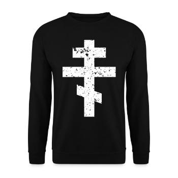 Russisch-Orthodoxes Kreuz Geschenk Gläubig Christ - Unisex Pullover - Schwarz - Vorne - Alina (178cm) & Michal (187cm)