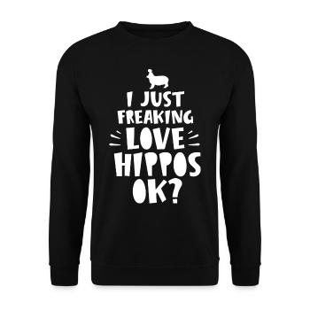 I love hippos OK? Animal Hippo Hippo - Unisex Sweatshirt - black - Front - Alina (178cm) & Michal (187cm)